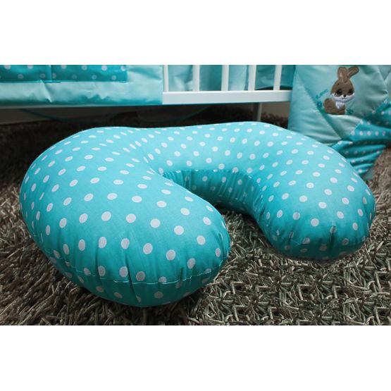 Set de așternuturi de patuț pentru copii 135 x 100 cm de culoarea turcoaz cu motivul unui iepuraș