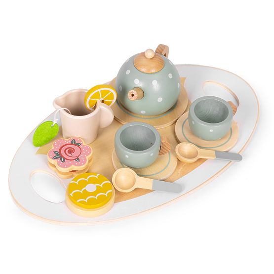 Set de ceai din lemn cu ceainic și cești 14 piese ECOTOYS