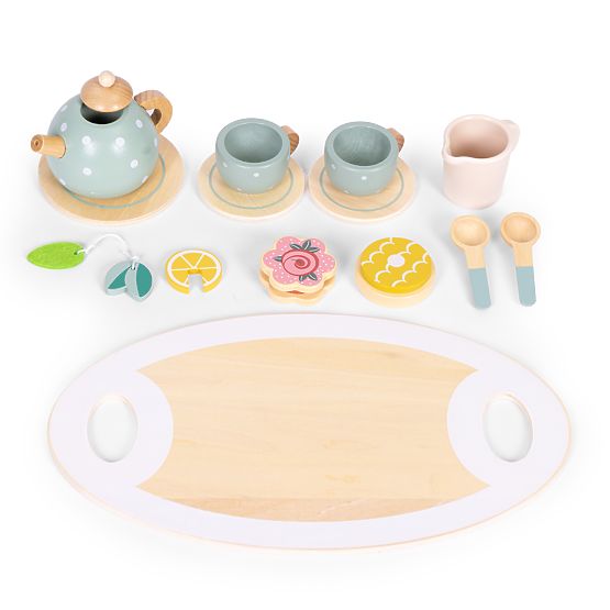 Set de ceai din lemn cu ceainic și cești 14 piese ECOTOYS