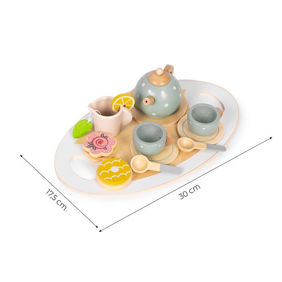 Set de ceai din lemn cu ceainic și cești 14 piese ECOTOYS
