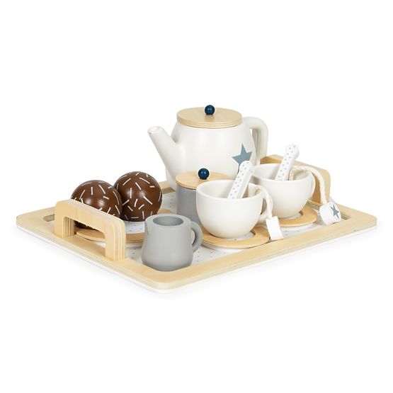 Set de ceai din lemn cu ceainic și cești 17 piese ECOTOYS