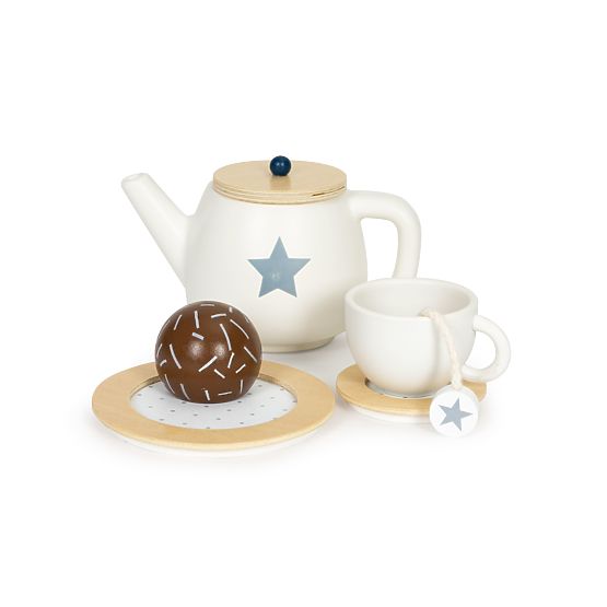 Set de ceai din lemn cu ceainic și cești 17 piese ECOTOYS