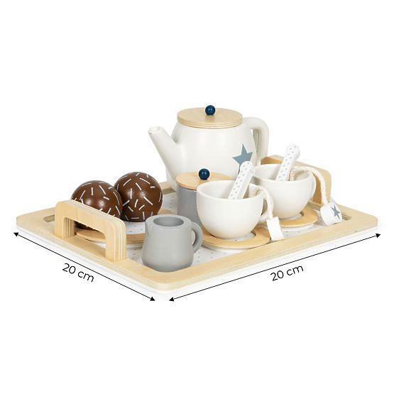 Set de ceai din lemn cu ceainic și cești 17 piese ECOTOYS