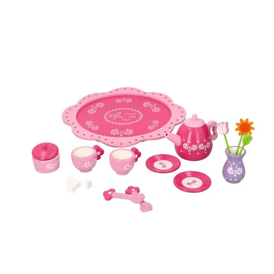 Set de ceai din lemn cu flori