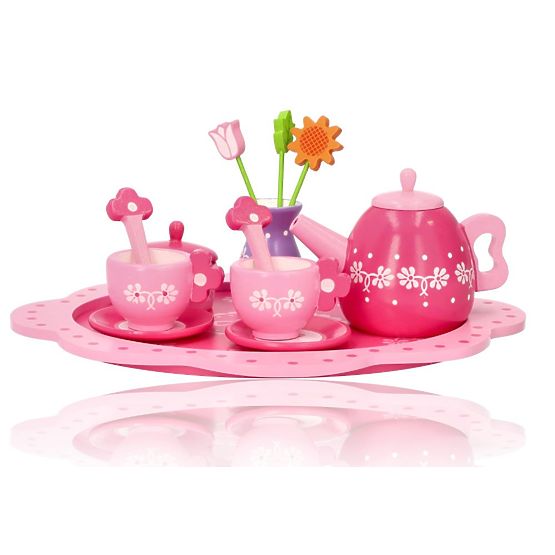 Set de ceai din lemn cu flori