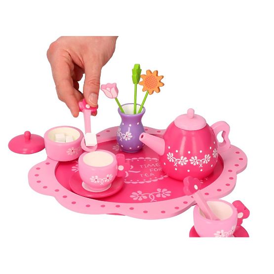 Set de ceai din lemn cu flori