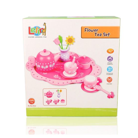Set de ceai din lemn cu flori