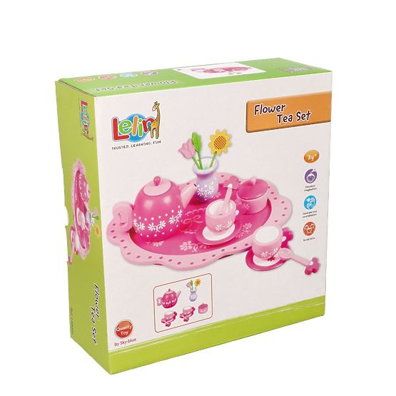 Set de ceai din lemn cu flori
