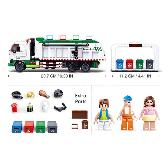 Set de construcție Sluban Town M38-B0780 - Camion de reciclare pentru gunoieri + joc cu cărți