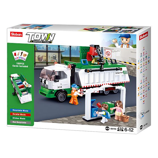 Set de construcție Sluban Town M38-B0780 - Camion de reciclare pentru gunoieri + joc cu cărți