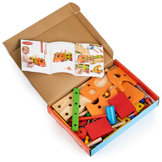 Set de constructii din lemn cu scule