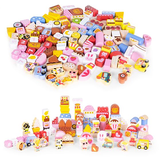 Set de cuburi educative din lemn - Orașul Dulciurilor 116 bucăți ECOTOYS