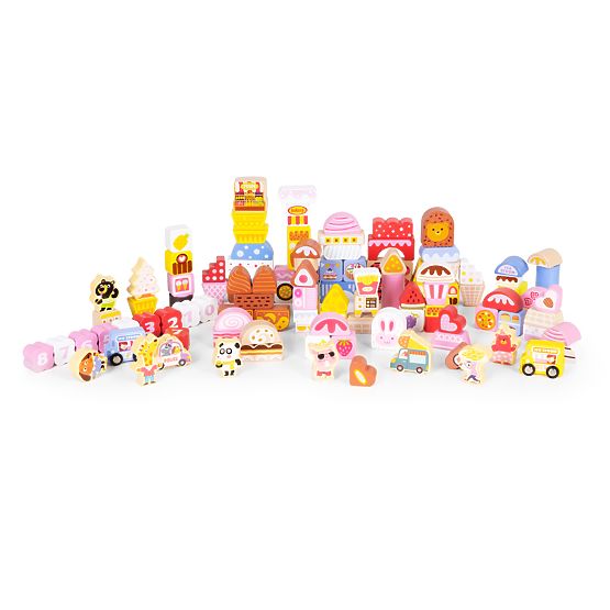 Set de cuburi educative din lemn - Orașul Dulciurilor 116 bucăți ECOTOYS