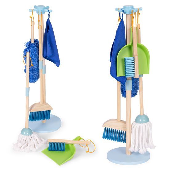 Set de curățenie din lemn pentru copii mop și mătură cu făraș 7 piese ECOTOYS