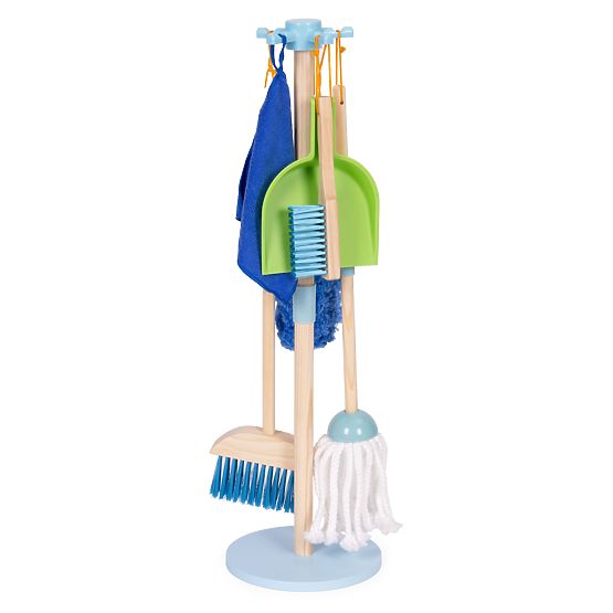 Set de curățenie din lemn pentru copii mop și mătură cu făraș 7 piese ECOTOYS