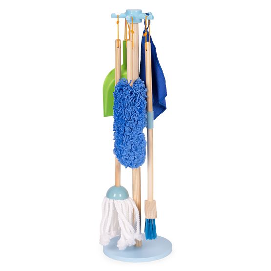 Set de curățenie din lemn pentru copii mop și mătură cu făraș 7 piese ECOTOYS