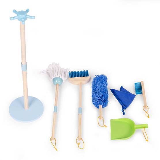 Set de curățenie din lemn pentru copii mop și mătură cu făraș 7 piese ECOTOYS