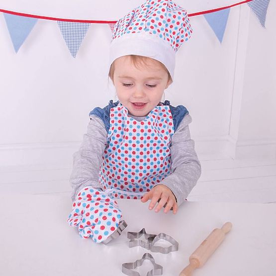 Set de gătit Bigjigs Toys cu șorț cu buline