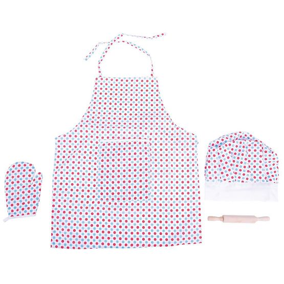 Set de gătit Bigjigs Toys cu șorț cu buline
