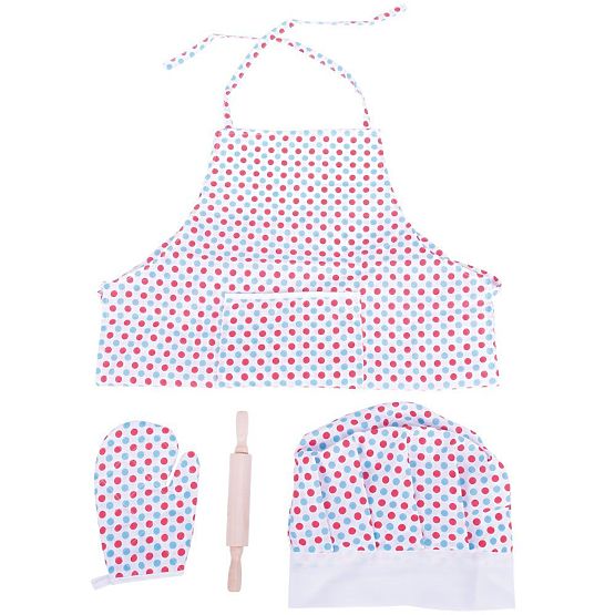 Set de gătit Bigjigs Toys cu șorț cu buline