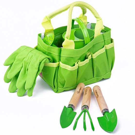 Set de instrumente de grădină Bigjigs Toys în geantă de pânză verde