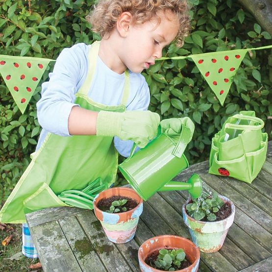 Set de instrumente de grădină Bigjigs Toys în geantă de pânză verde