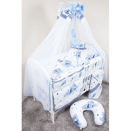 Set de lenjerie de pat cu ursuleți de plus de 135 x 100 cm-albastru
