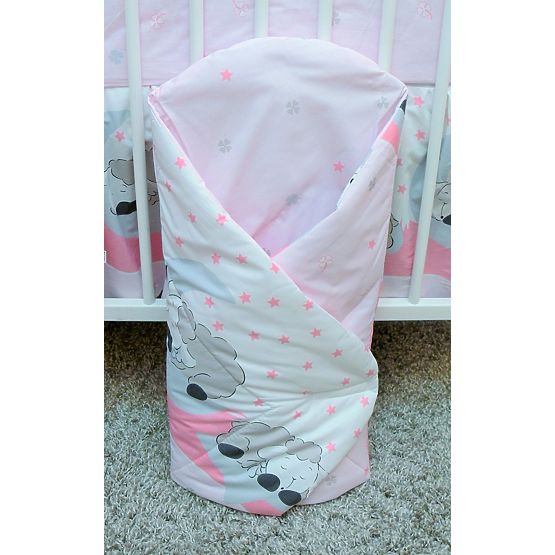 Set de lenjerie de pat pentru pătuțuri 135 x 100 cm cu motivul unui mieluț roz