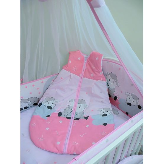 Set de lenjerie de pat pentru pătuțuri 135 x 100 cm cu motivul unui mieluț roz