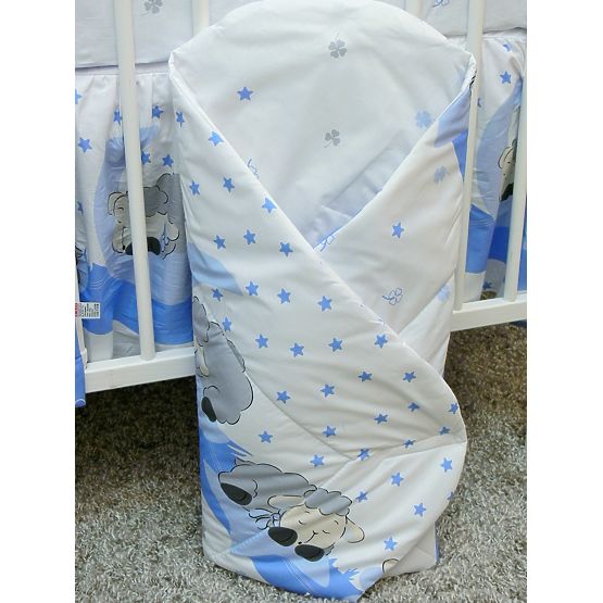 Set de lenjerie de pat pentru pătuțuri 135 x 100 cm-cu tema unui miel-albastre