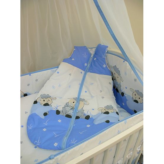 Set de lenjerie de pat pentru pătuțuri 135 x 100 cm-cu tema unui miel-albastre