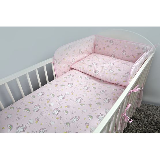 Set de lenjerie de pat pentru pătuțurile de copii 135 x 100 cm cu tematica unor ponei-roz