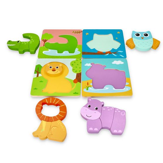 Set de patru puzzle-uri cu animale