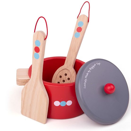 Set de veselă din lemn cu buline Bigjigs Toys