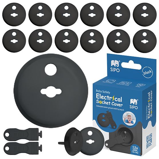 SIPO Huse de protectie pentru prize electrice, negre - 12 buc