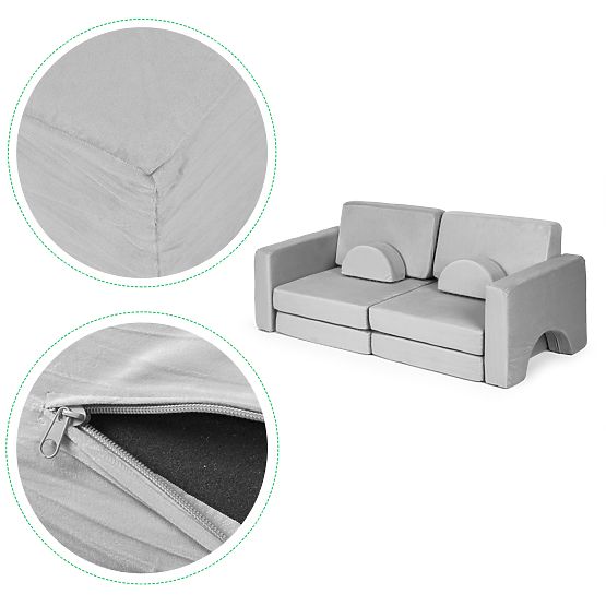 Canapea modulară pliabilă pentru copii mare cu 2 locuri DIY 10 perne moi - gri ECOTOYS