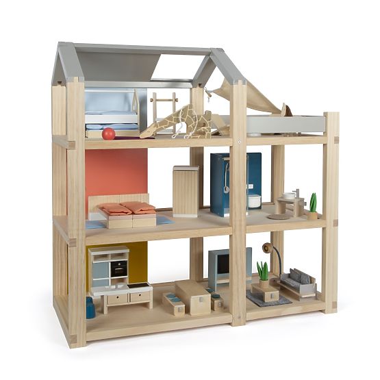 small foot Căsuță pentru păpuși cu mobilier, naturală