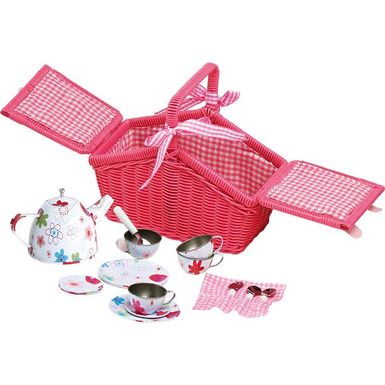 small foot Coș de picnic roz cu veselă