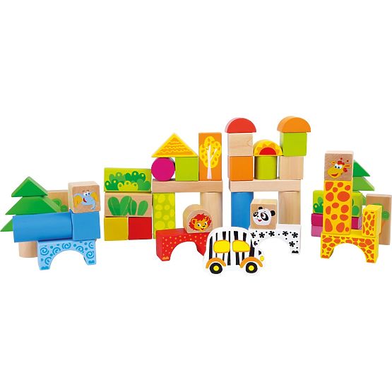 small foot Cuburi de construcție din lemn Zoo 50 bucăți