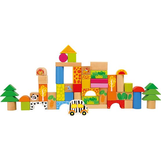 small foot Cuburi de construcție din lemn Zoo 50 bucăți