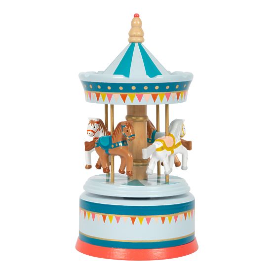 small foot Cutie muzicală carusel cu căluți albastru