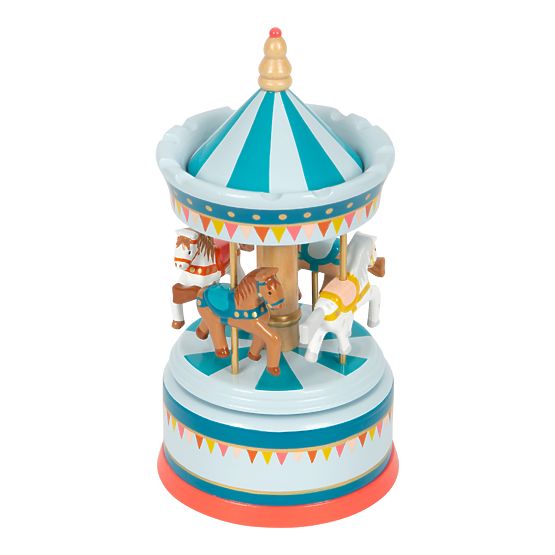 small foot Cutie muzicală carusel cu căluți albastru