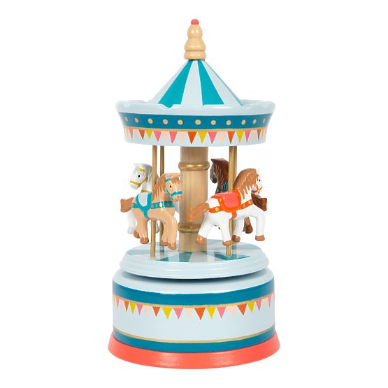 small foot Cutie muzicală carusel cu căluți albastru