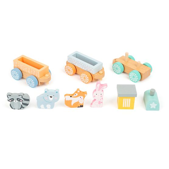 Small Foot Tren din lemn in culori pastelate
