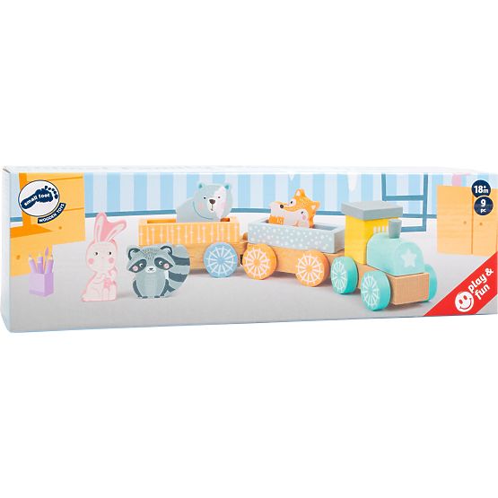 Small Foot Tren din lemn in culori pastelate