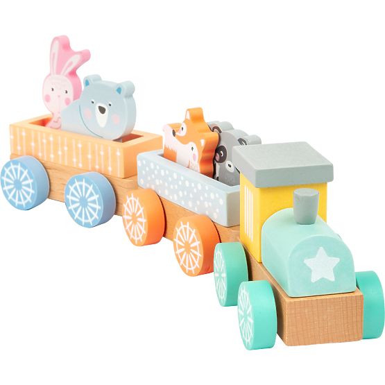 Small Foot Tren din lemn in culori pastelate