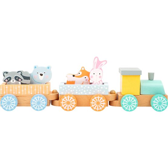 Small Foot Tren din lemn in culori pastelate