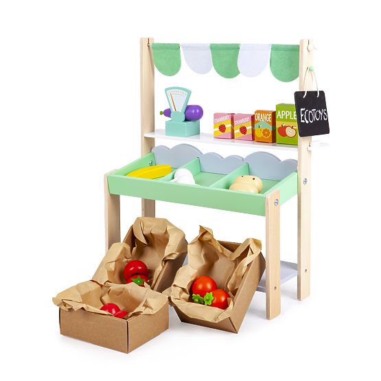 Stand de vânzare din lemn cu legume