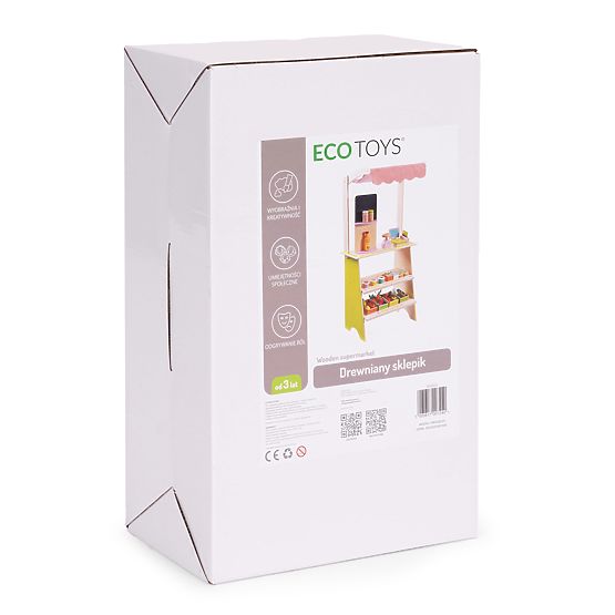 Stand mare din lemn pentru copii cu terminal și cântar fructe legume 20 de elemente ECOTOYS