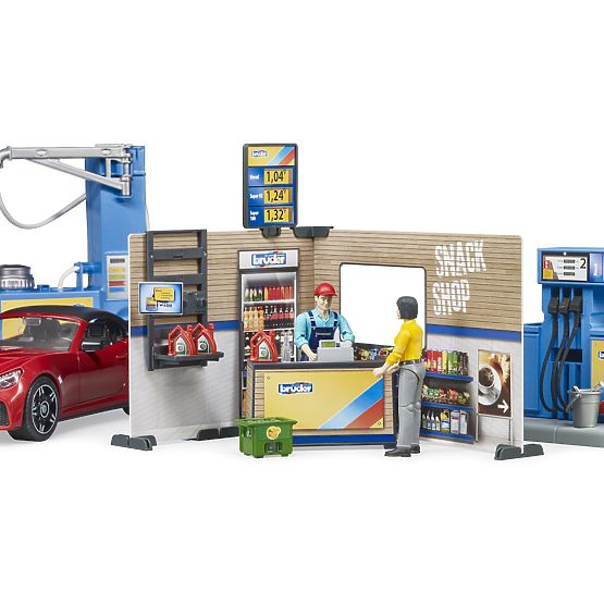 Stație de alimentare Bruder cu mașină și 2 figurine